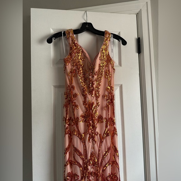 Orange & gold sequin prom dress! - Picture 7 of 8